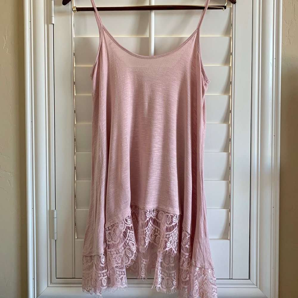 Pink Lace Hem Tank Top